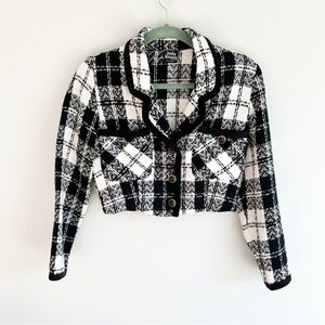 VTG Judy Knapp 90s Cropped Window Pane Black/White Cropped Blazer Small